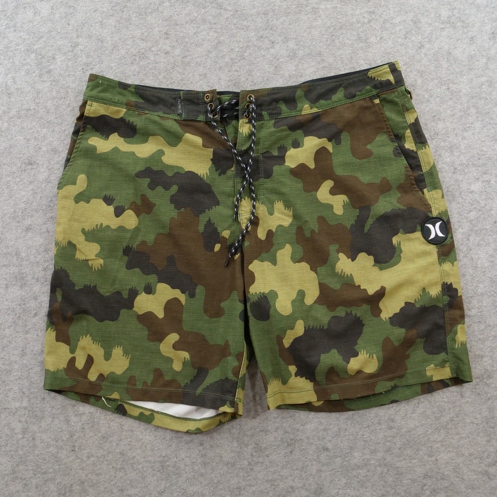 Hurley Mens Board Shorts 34 Green Camo Camouflage Phantom Swim Trunks Surf